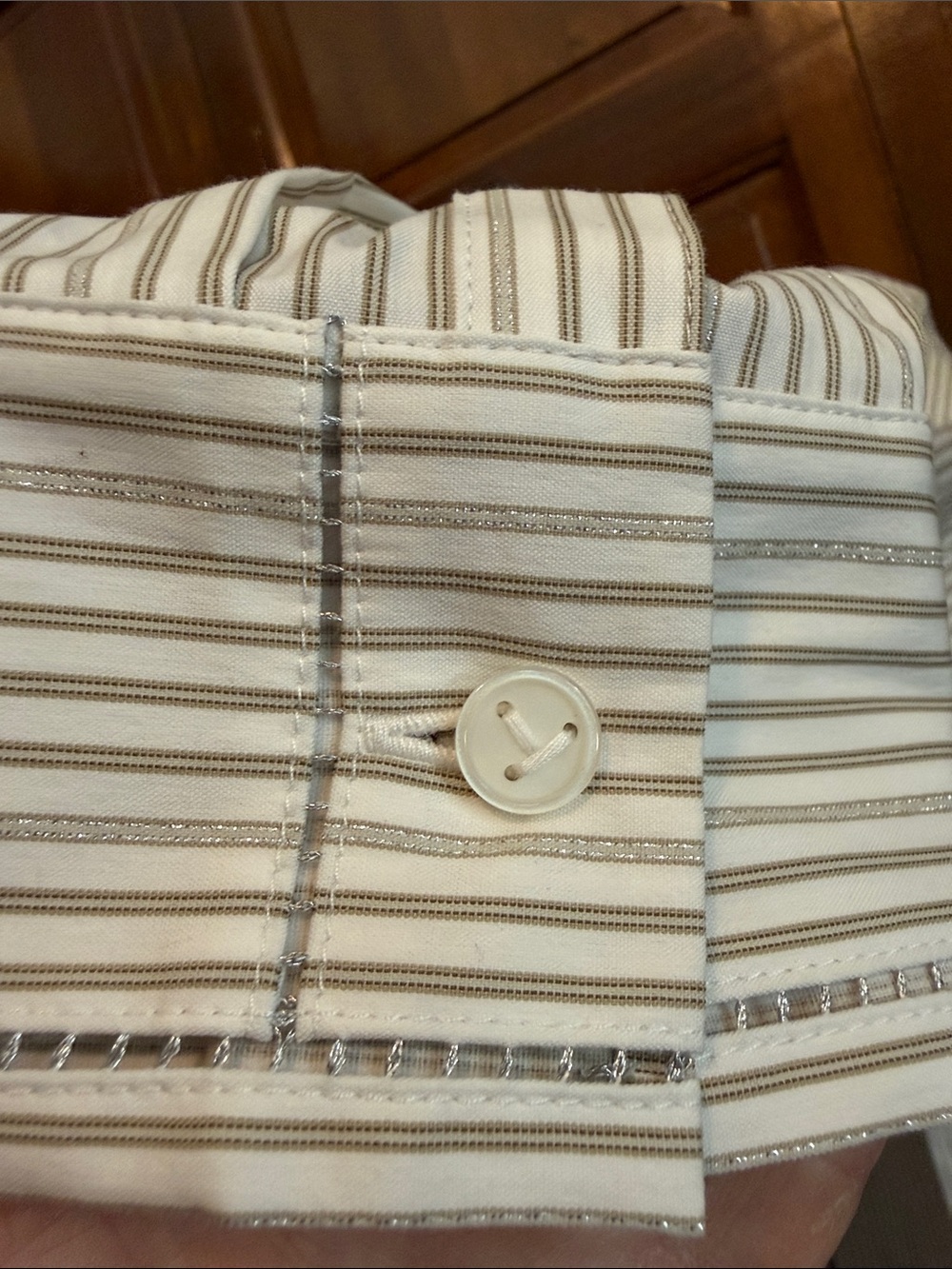 Lafayette 148 New York “Helen” White Button-Down Shirt with Gray Pinstripes - Picture 2 of 6